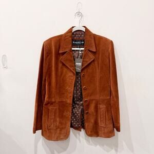 Kenneth Cole Long Sleeve Button-Front Suede Blazer Jacket Brown-Orange Women's S